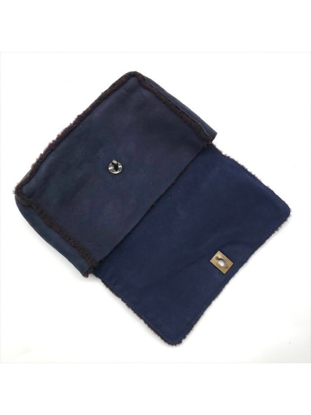 Chanel CC Logo Turnlock Mouton Hand Clutch Navy - Picture 7 of 10